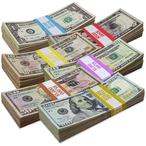 All Denomination ✔️RealAged™ Full Print New Series Stacks Pack - Prop Money Inc.