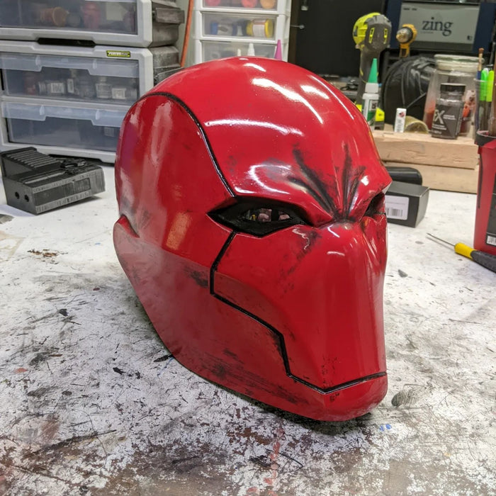 Red Vigilante Helmet - Wearable Costume Cowl Mask Helm - Prop Money Inc.
