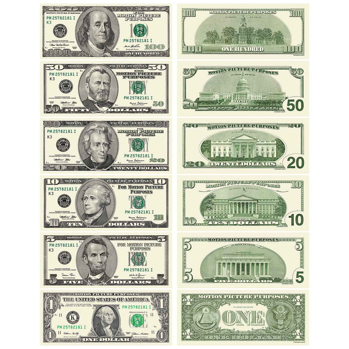 2000 Series prop money assortment with mixed denominations