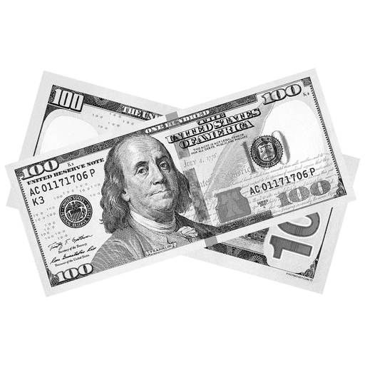 Gray prop money bills with monochrome full print design